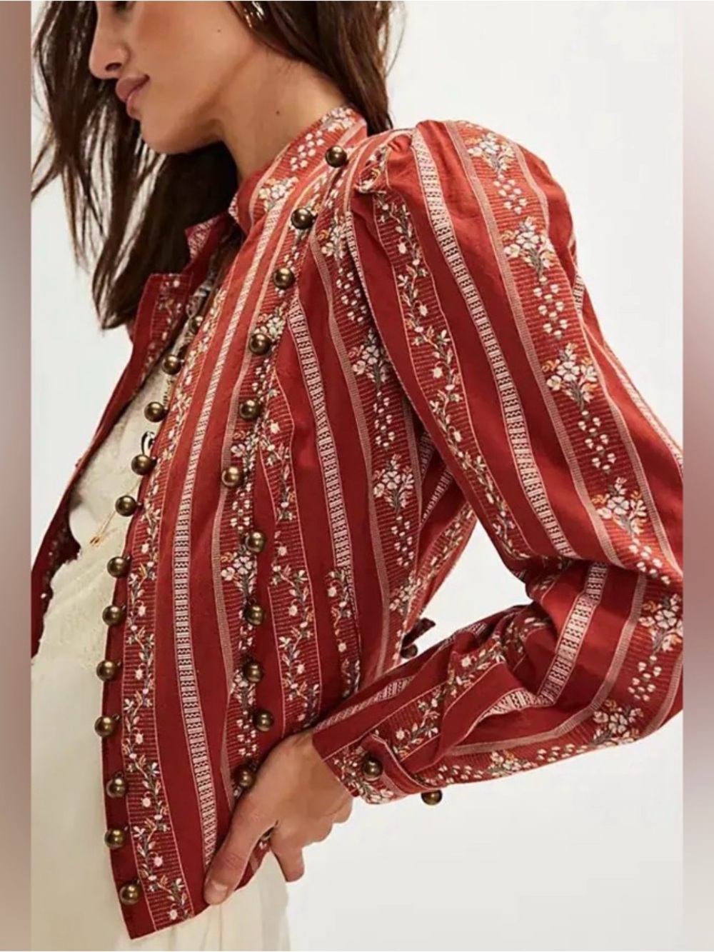 NWT Free People Sorel Brown Button Cottage Boho Band Jacket